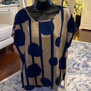 SHEIN Navy and Beige Abstract Blouse